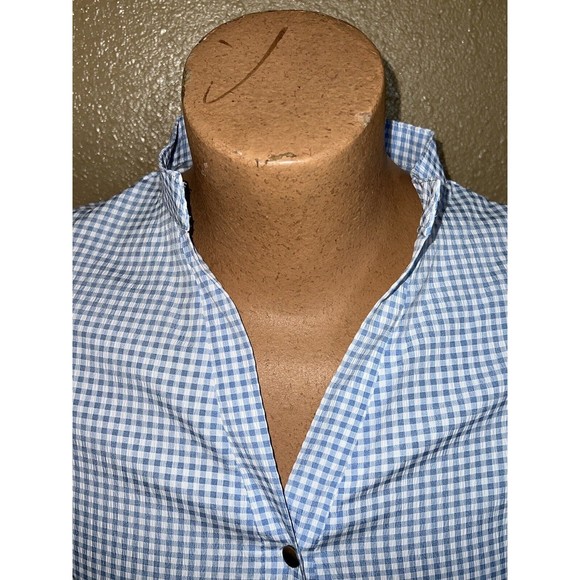 Womens Blue White Gingham 3/4 Puff Sleeve Button Up Dorothy Babydoll Dress M - Picture 9 of 10